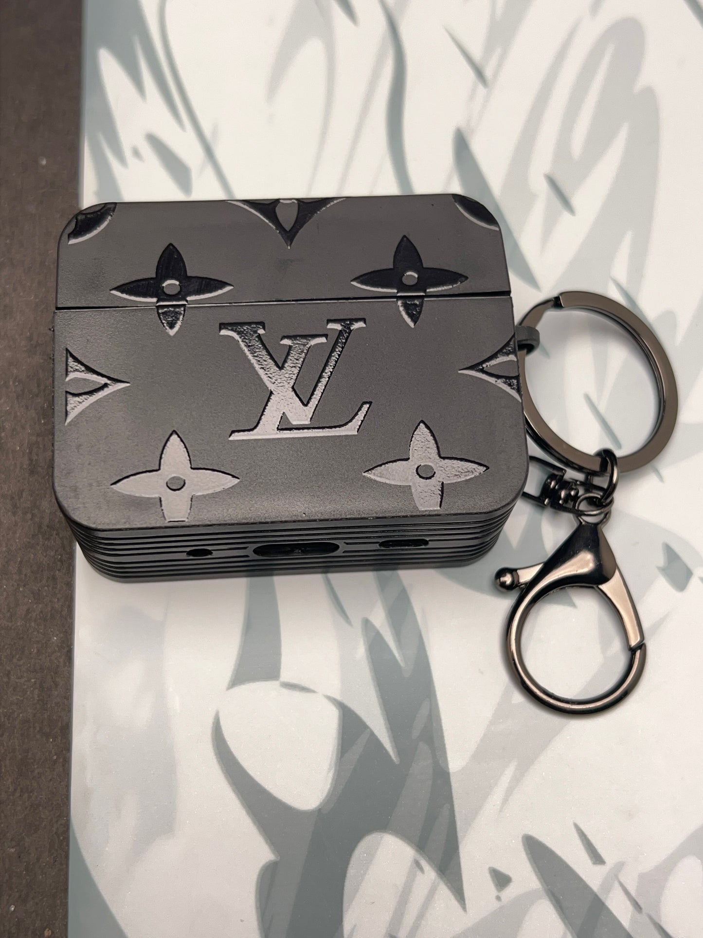 LV Classic Black Square Silicon Case For Apple AirPods
