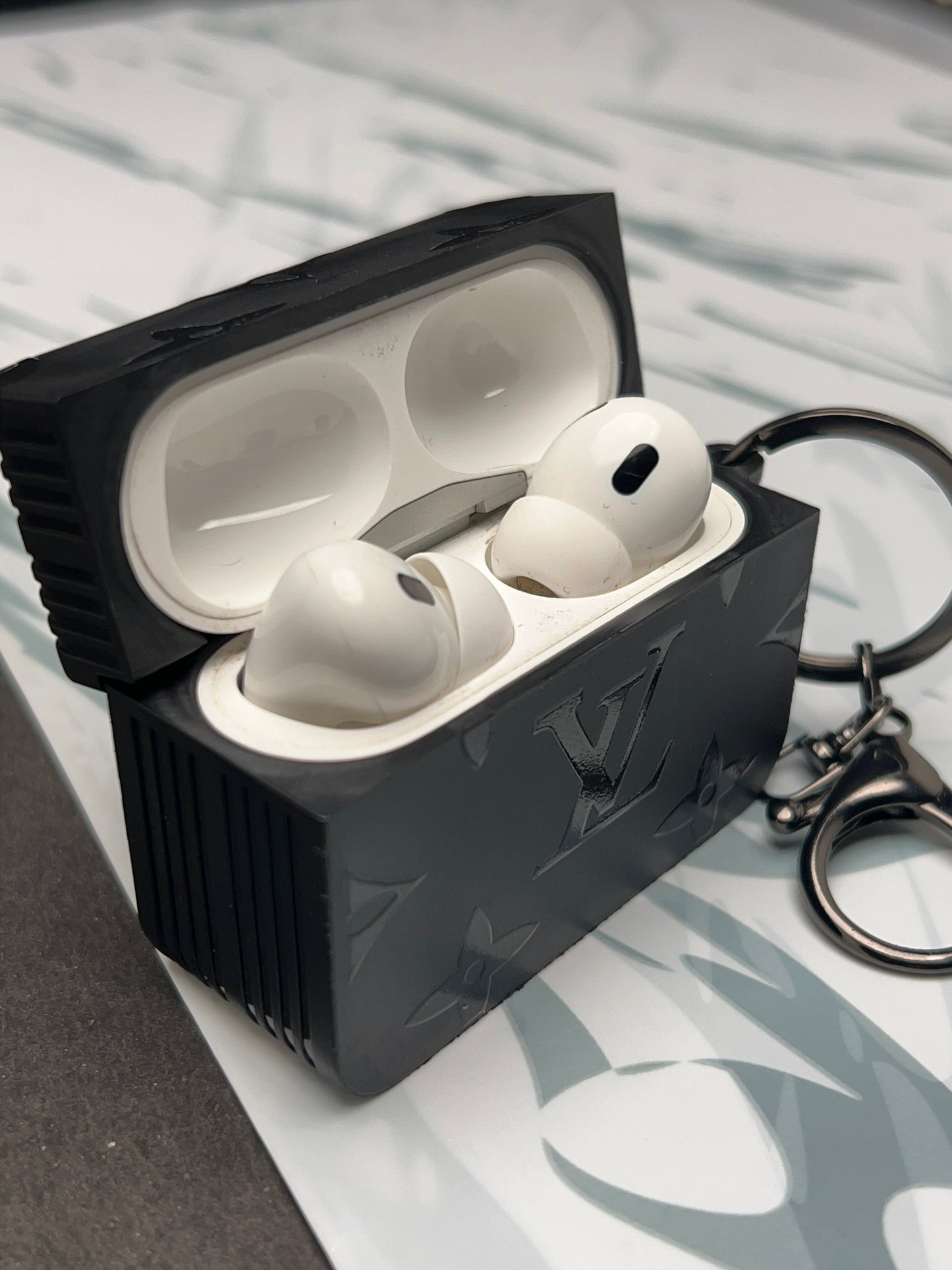 LV Classic Black Square Silicon Case For Apple AirPods