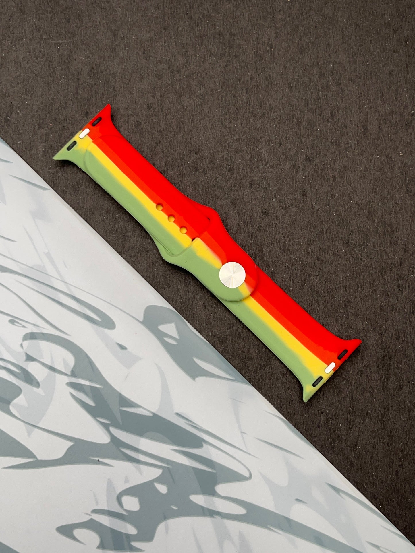 Red Green Linear Soft Silicone Unity Sport Band For Apple Watch