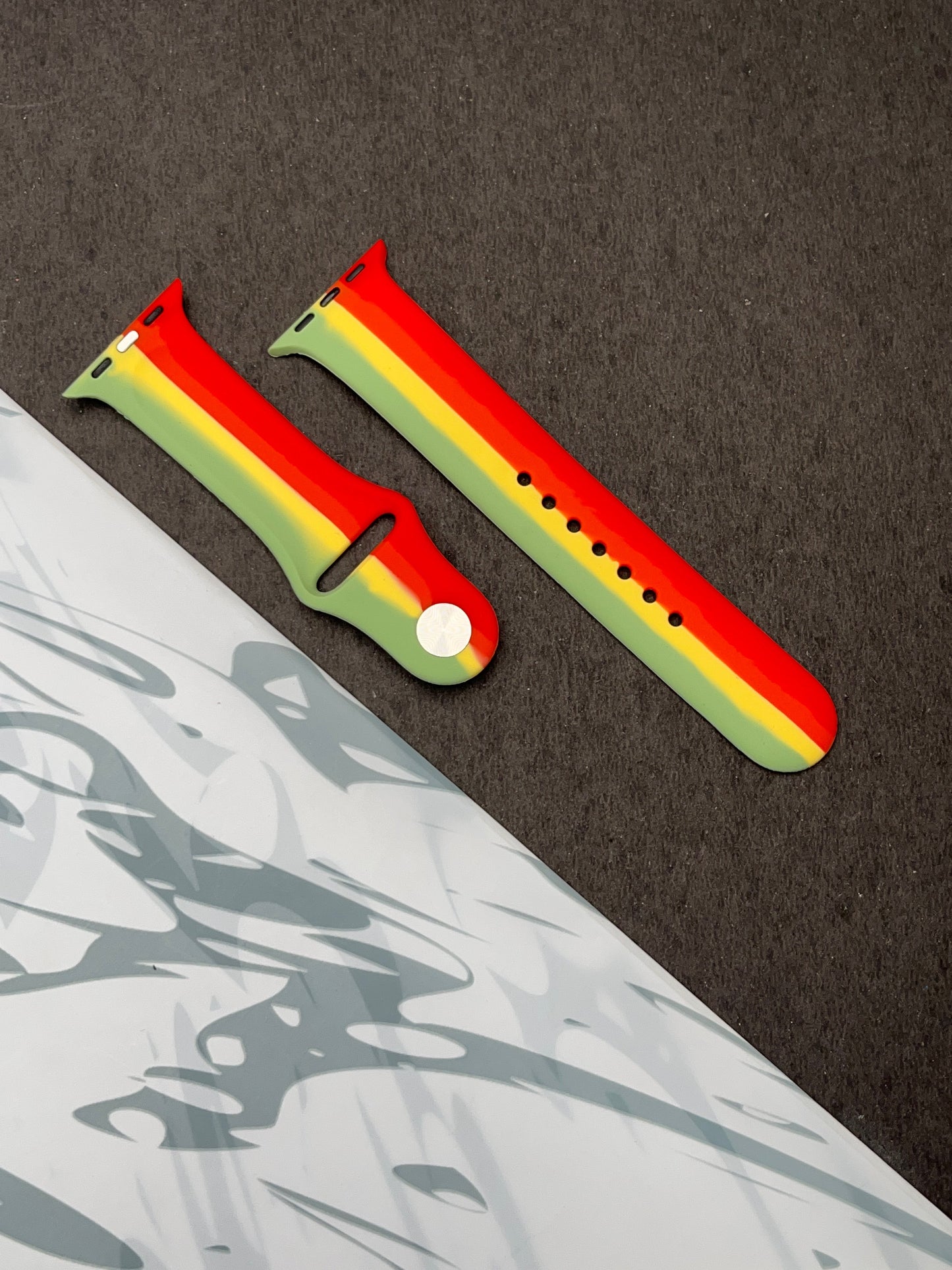 Red Green Linear Soft Silicone Unity Sport Band For Apple Watch