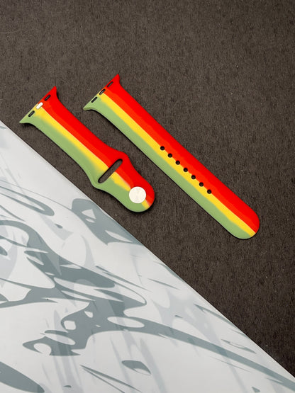 Red Green Linear Soft Silicone Unity Sport Band For Apple Watch