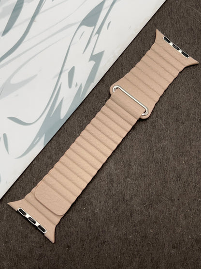 Beige Magnetic Leather Strap For Apple Watch