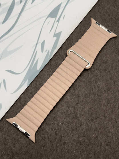 Beige Magnetic Leather Strap For Apple Watch