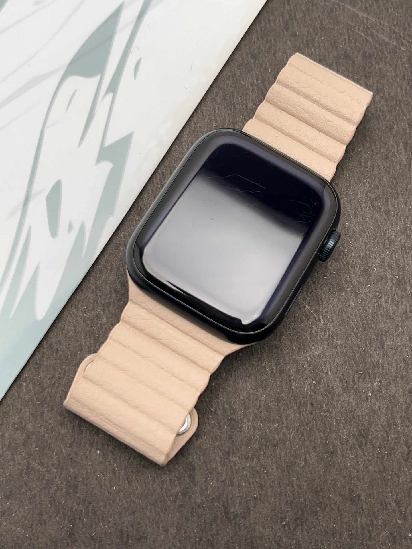 Beige Magnetic Leather Strap For Apple Watch