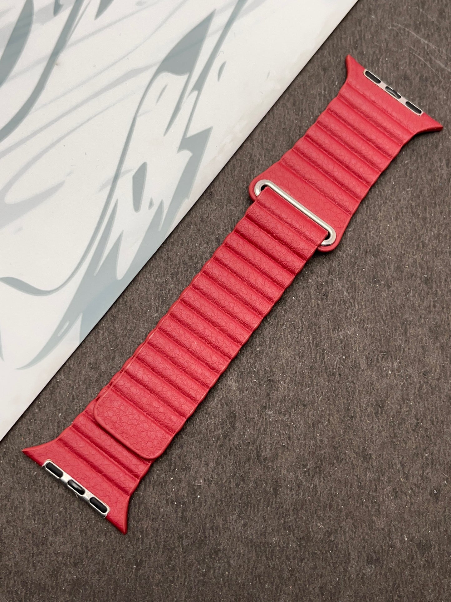 Dark Red Magnetic Leather Strap For Apple Watch