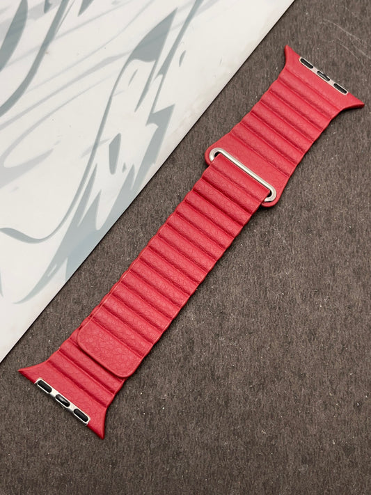 Dark Red Magnetic Leather Strap For Apple Watch
