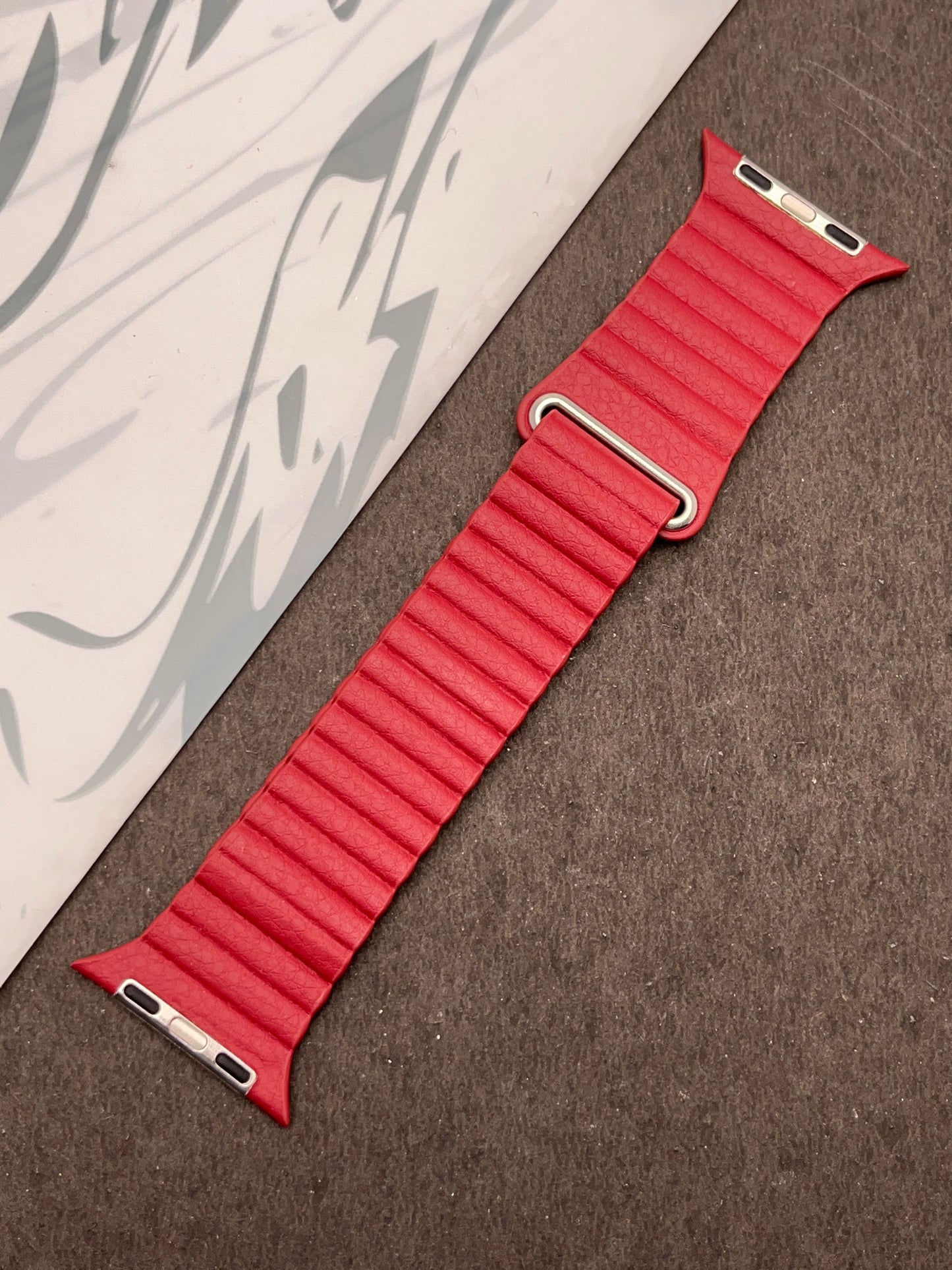 Dark Red Magnetic Leather Strap For Apple Watch