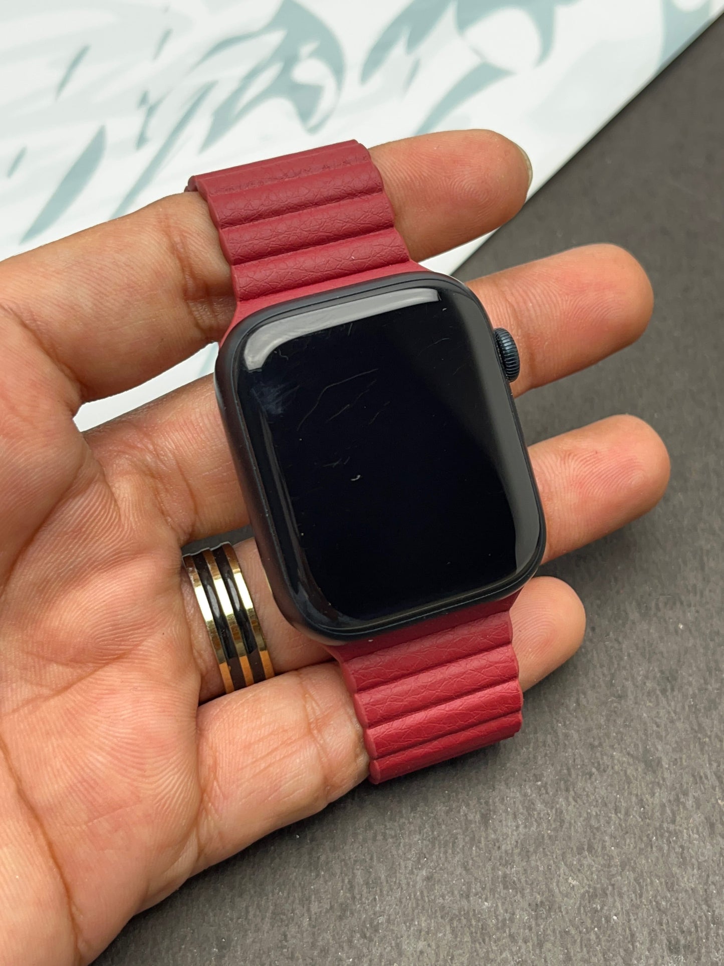 Dark Red Magnetic Leather Strap For Apple Watch