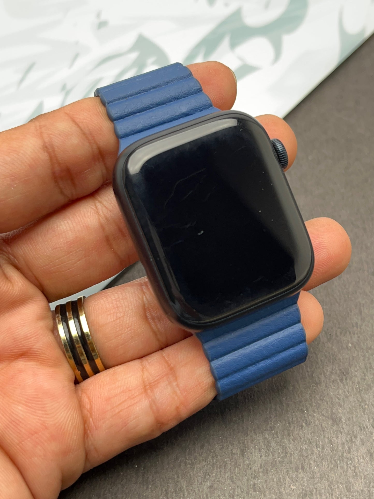 Blue Magnetic Leather Strap For Apple Watch