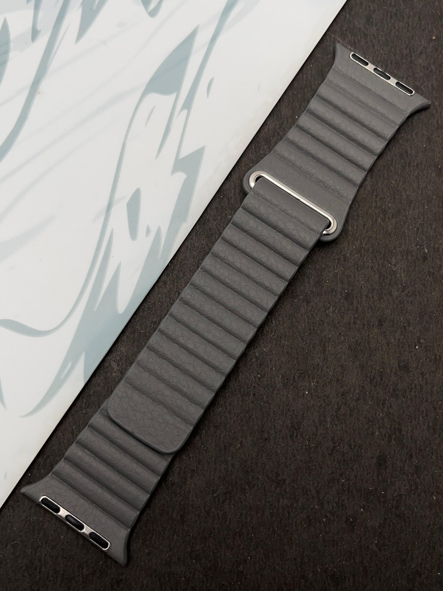 Grey Magnetic Leather Strap For Apple Watch
