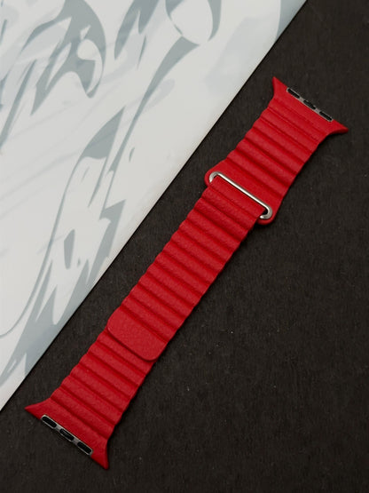 Blood Red Magnetic Leather Strap For Apple Watch