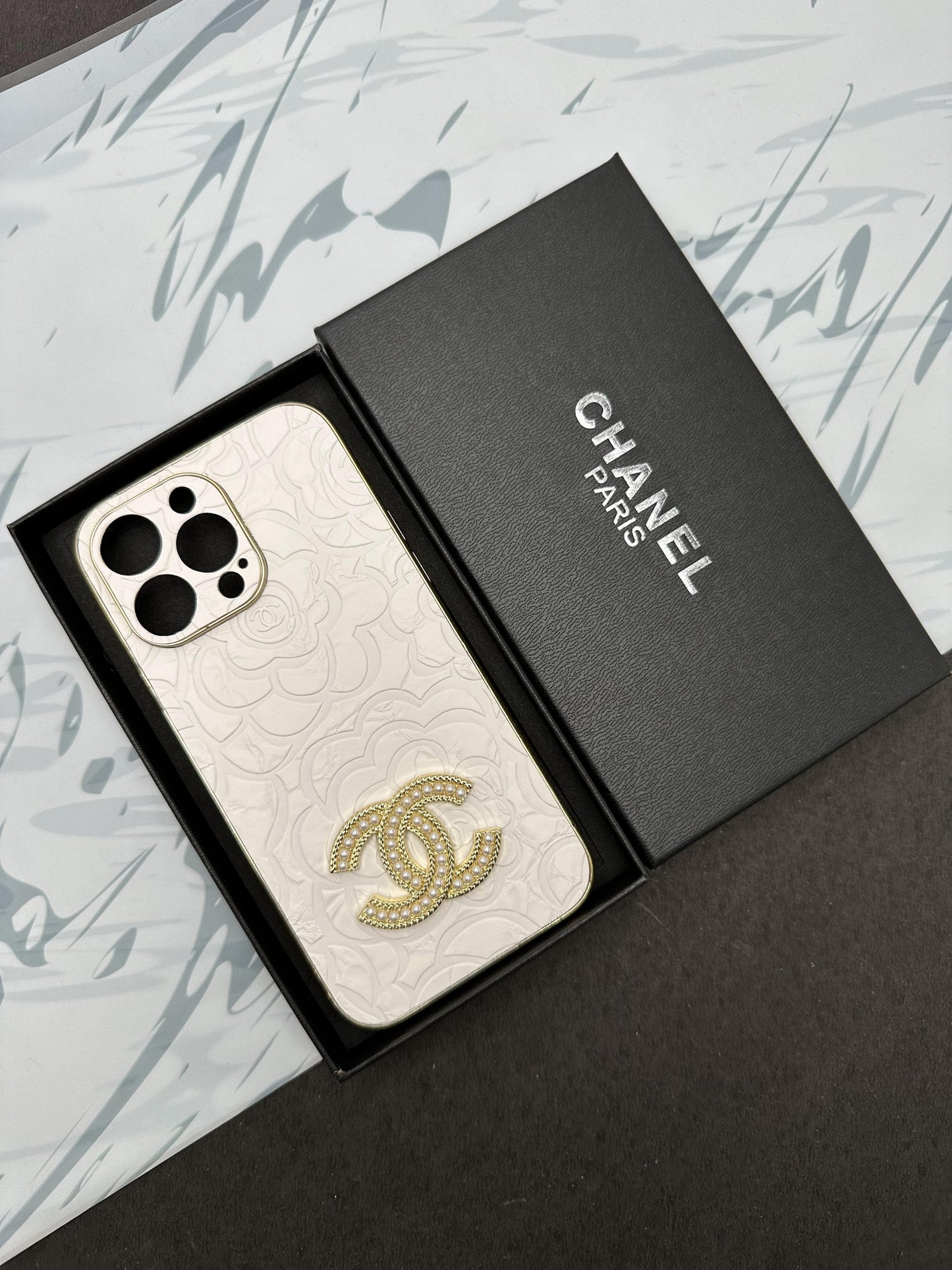CHANEL White Gold Luxury Back case For iPhone
