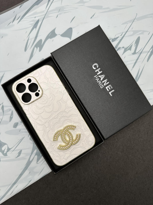 CHANEL White Gold Luxury Back case For iPhone