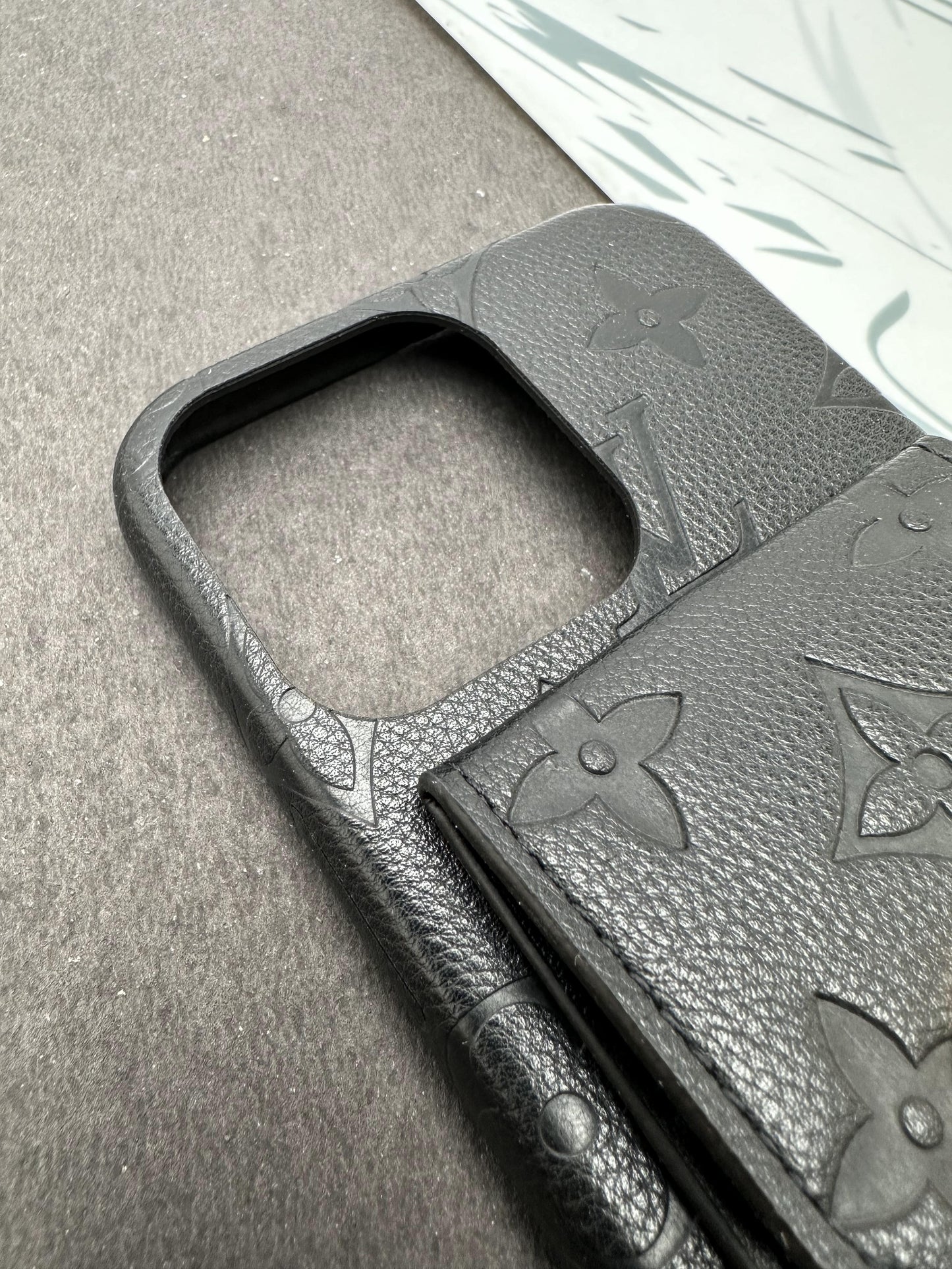 LV Black Luxury Leather Back Pocket case For iPhone