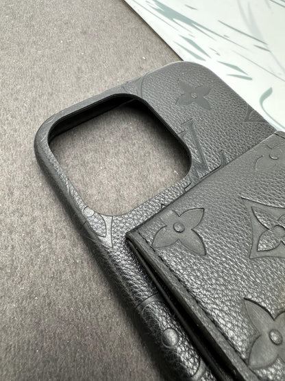 LV Black Luxury Leather Back Pocket case For iPhone