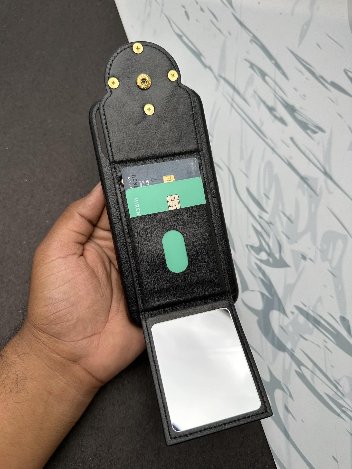 LV Black Luxury Leather Back Pocket case For iPhone