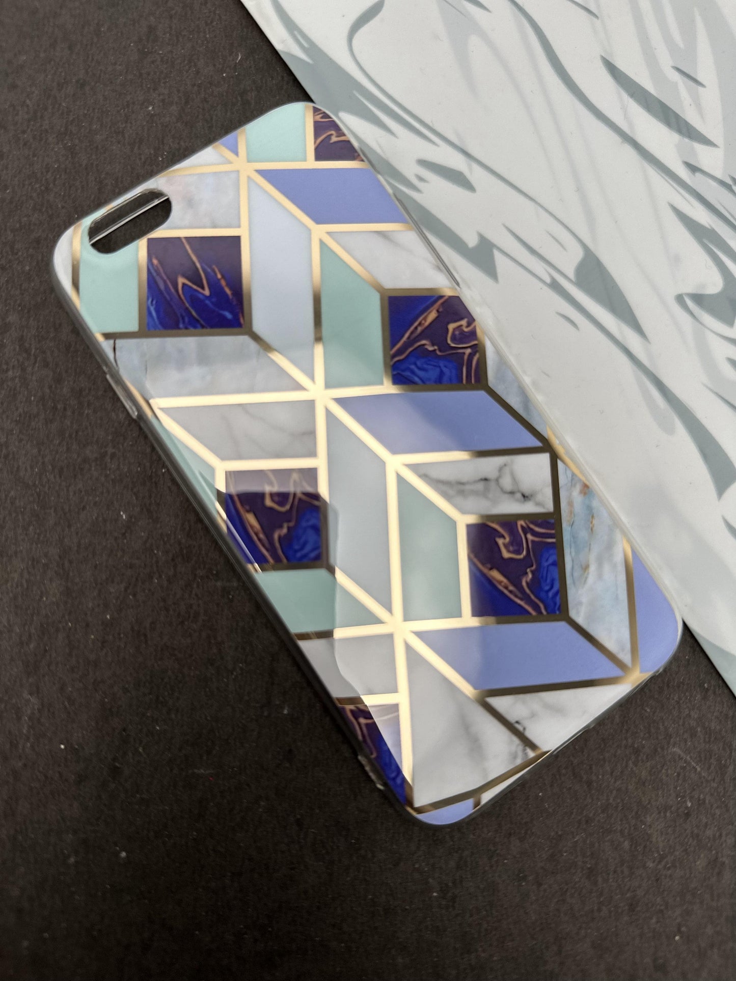 Geometric Rasin Blue Ceramic Design Silicon Case for iPhone