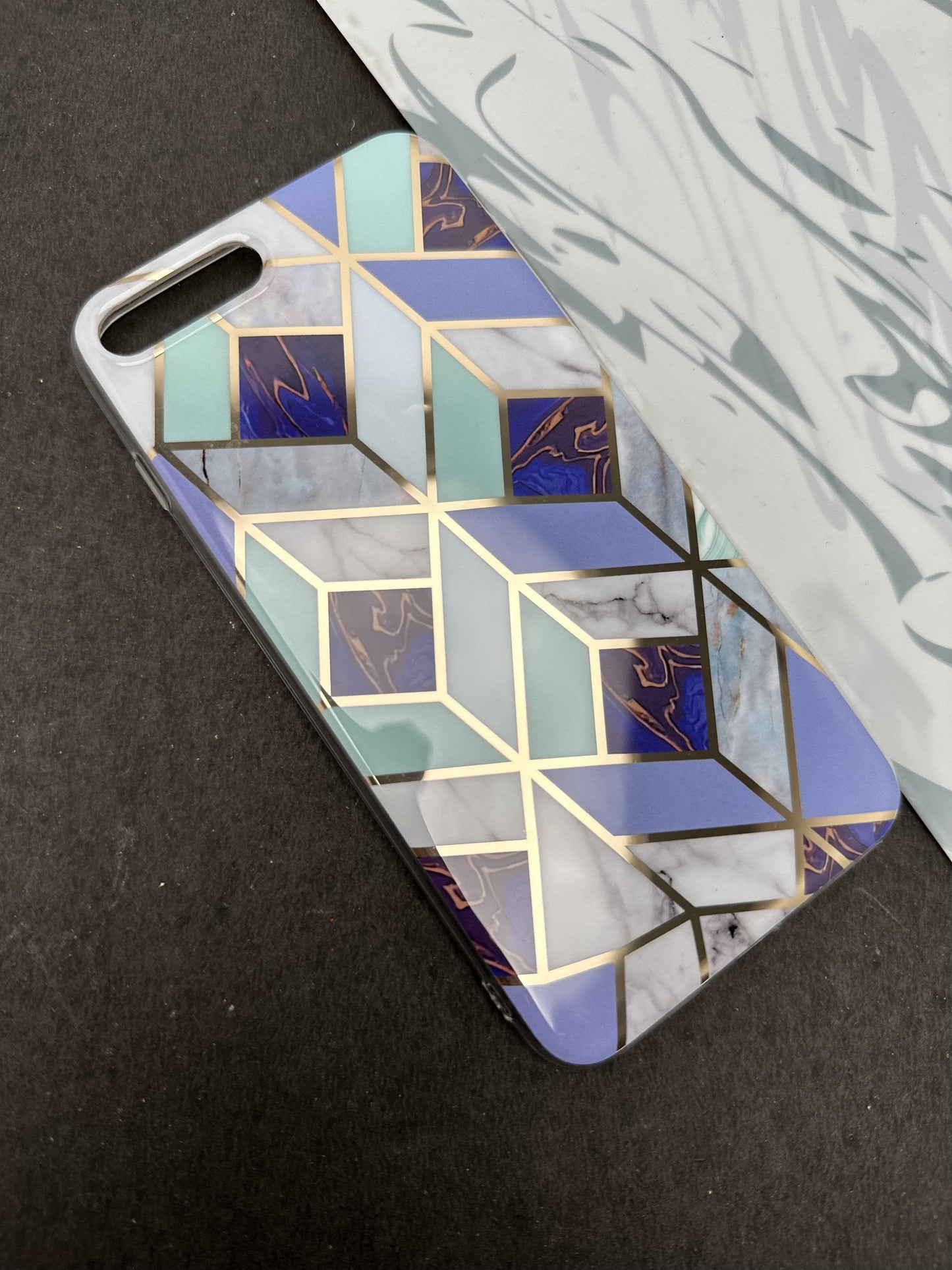 Geometric Rasin Blue Ceramic Design Silicon Case for iPhone