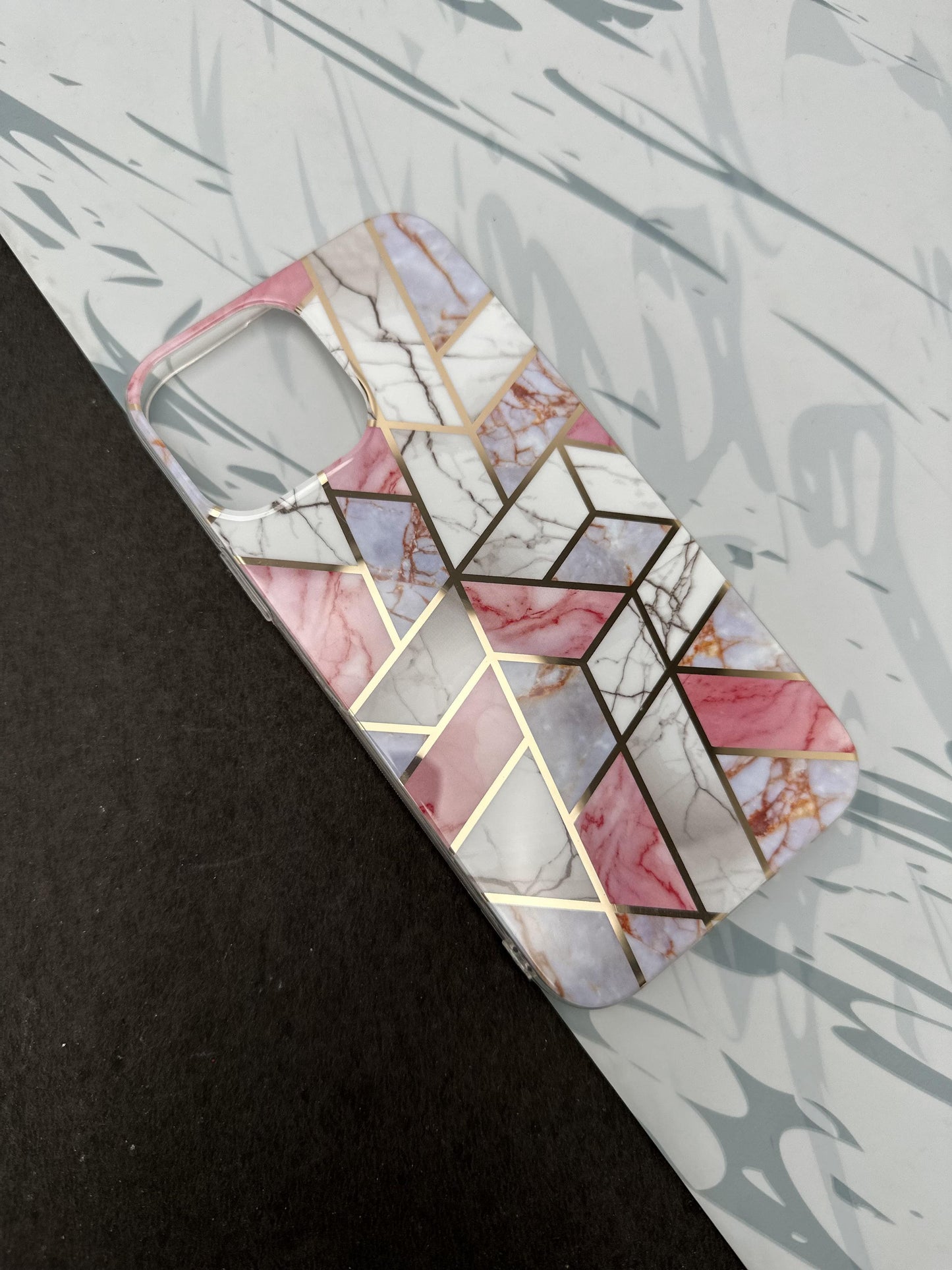 Geometric Tile pink Design Silicon Case for iPhone