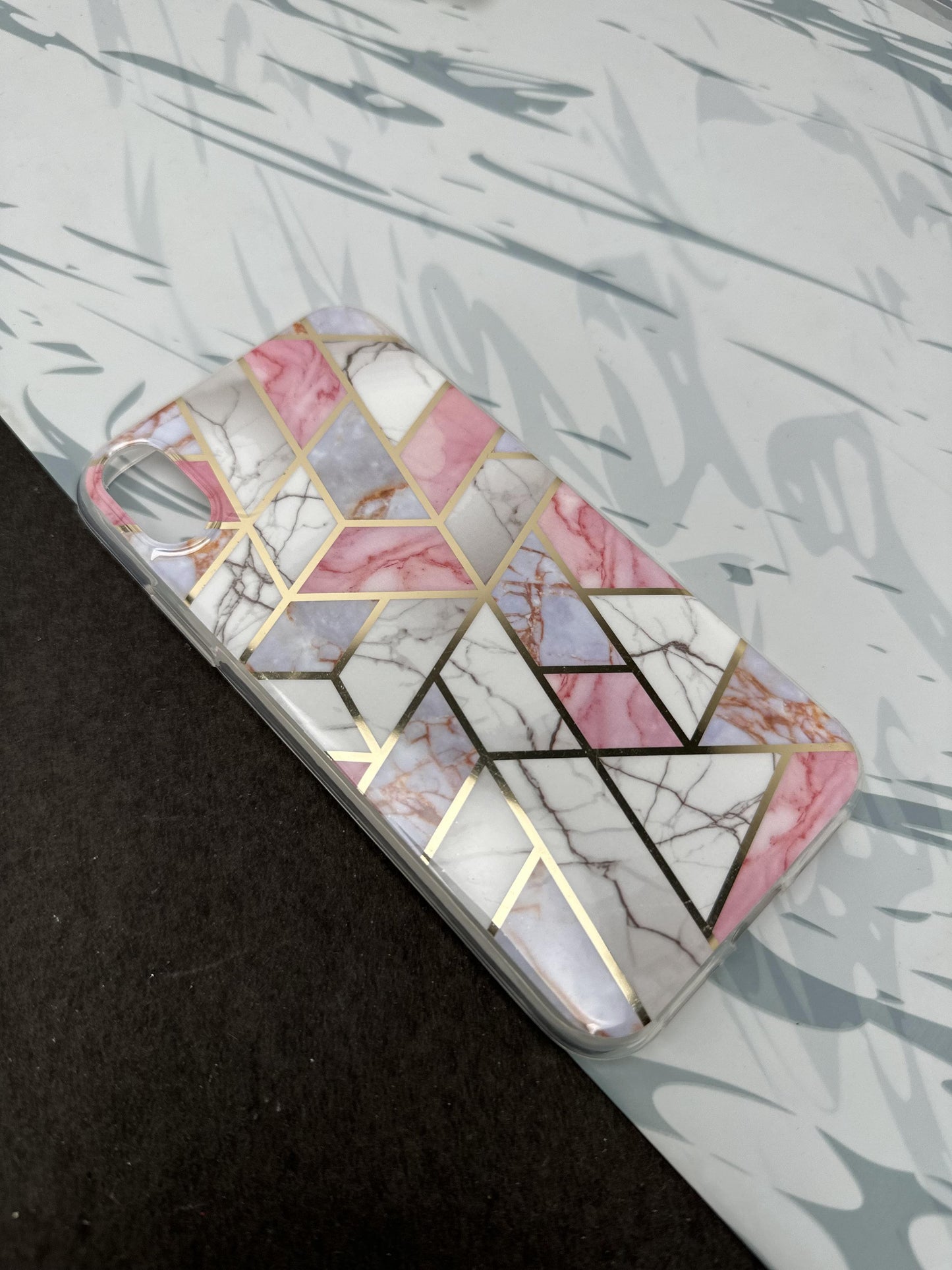 Geometric Tile pink Design Silicon Case for iPhone