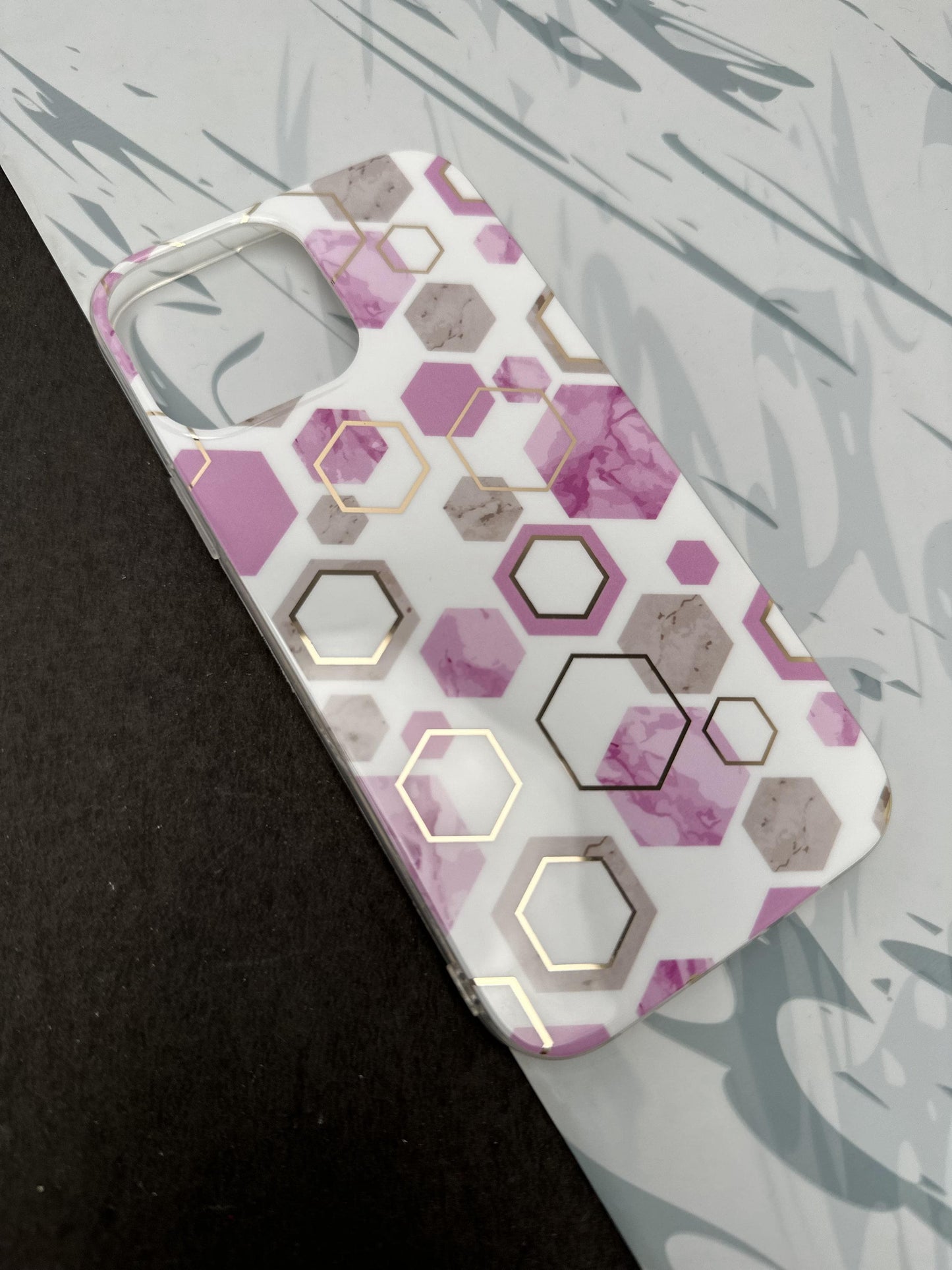 Geometric Purple Hexa Design Silicon Case for iPhone