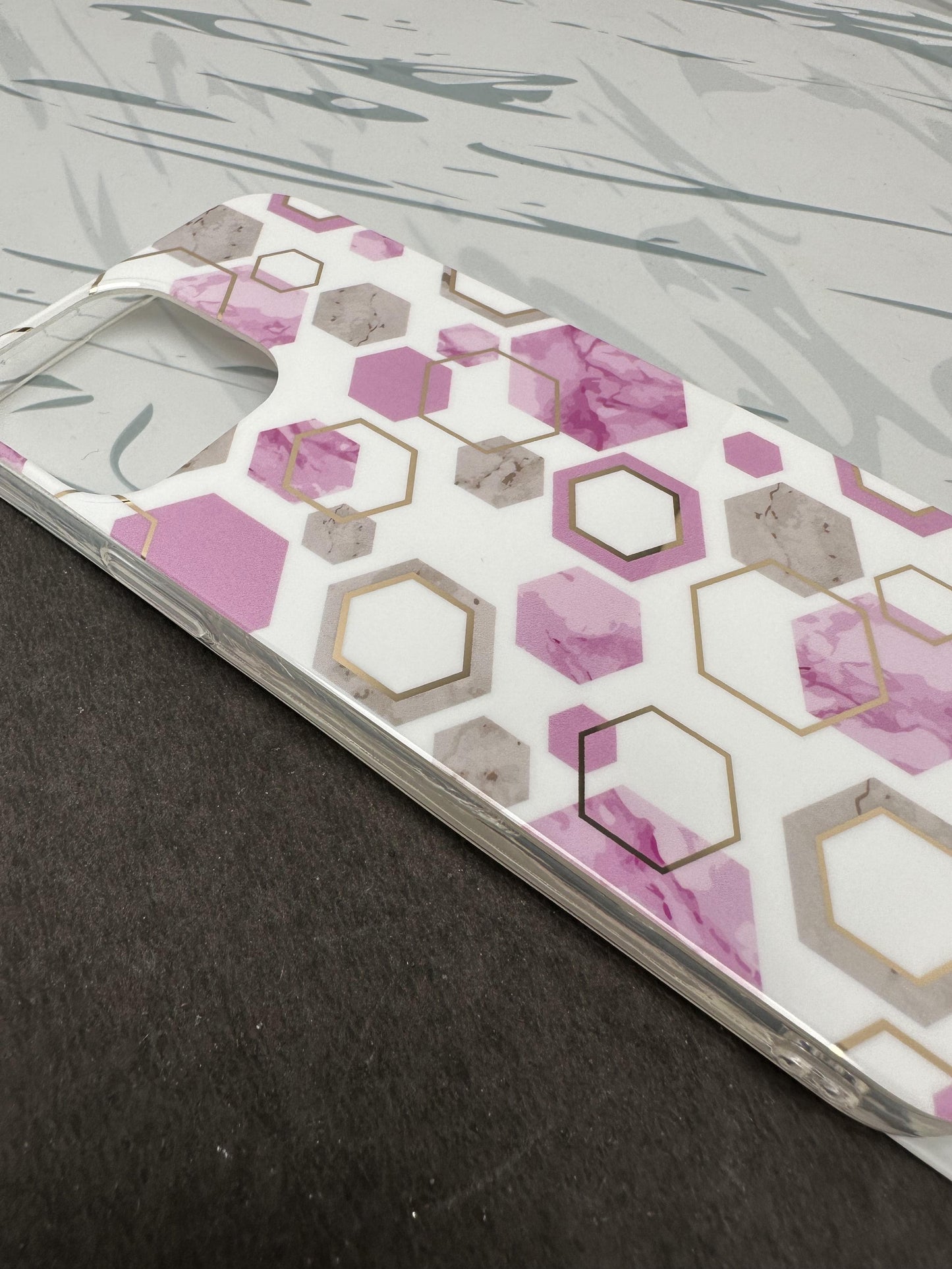 Geometric Purple Hexa Design Silicon Case for iPhone