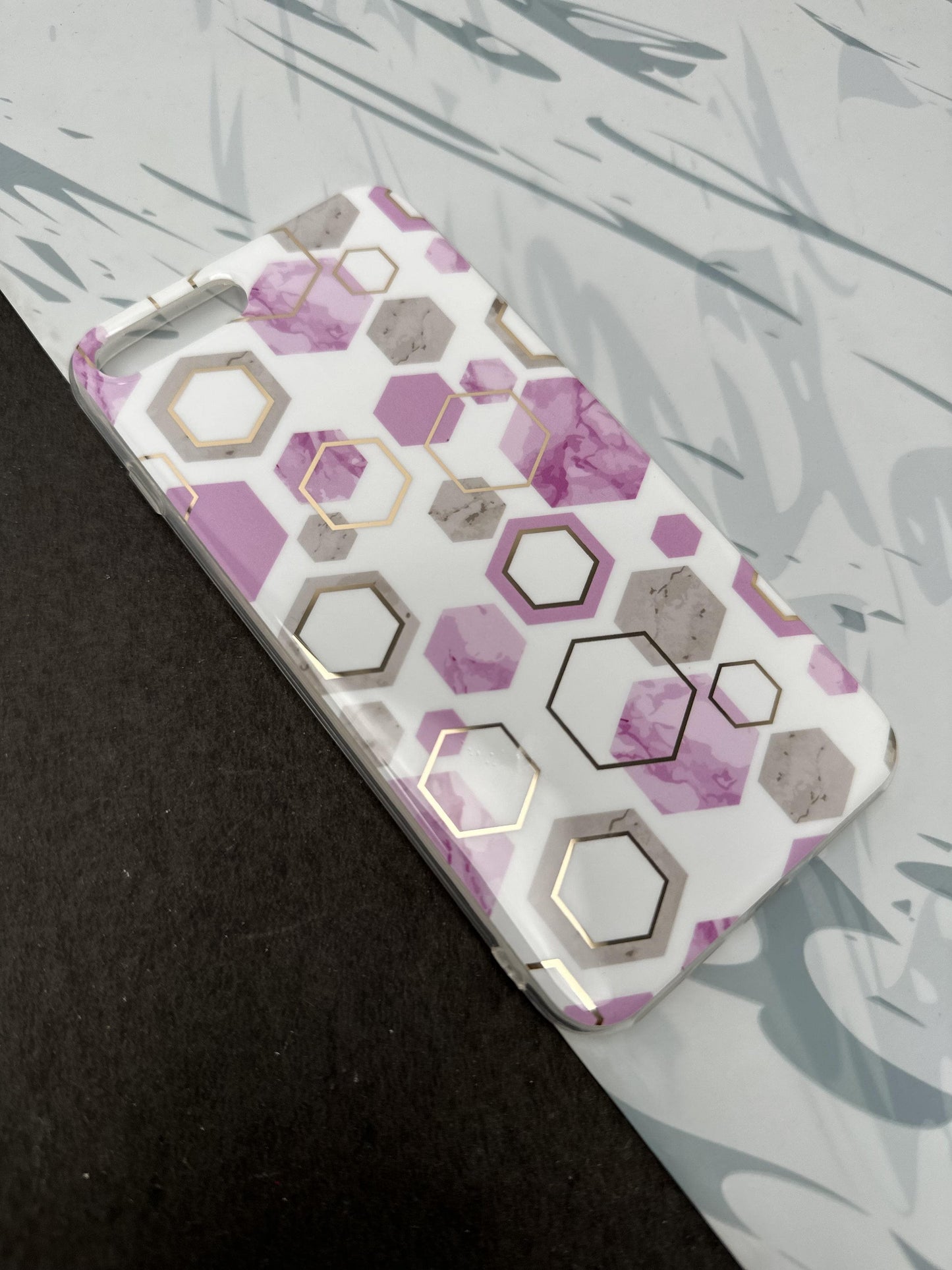 Geometric Purple Hexa Design Silicon Case for iPhone