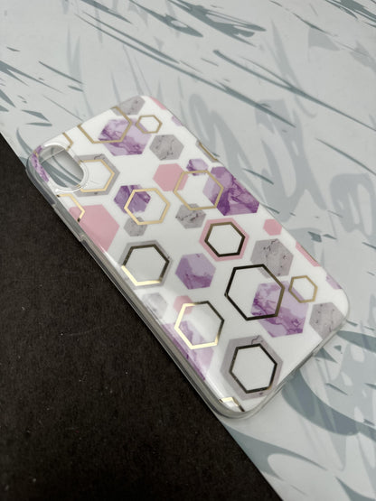 Geometric Purple Hexa Design Silicon Case for iPhone