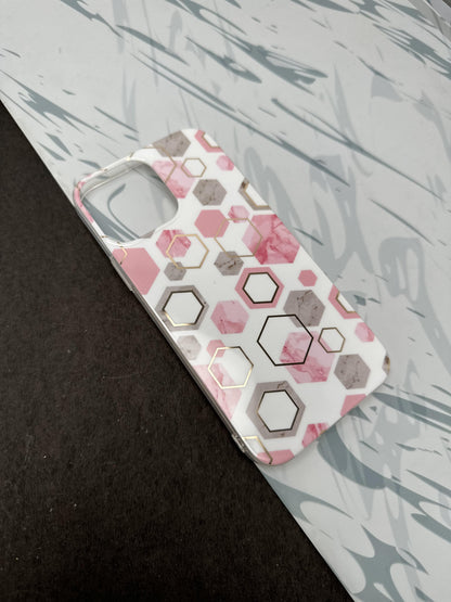 Geometric Pink Hexa Design Silicon Case for iPhone