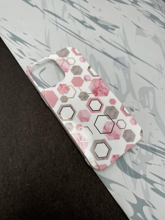 Geometric Pink Hexa Design Silicon Case for iPhone