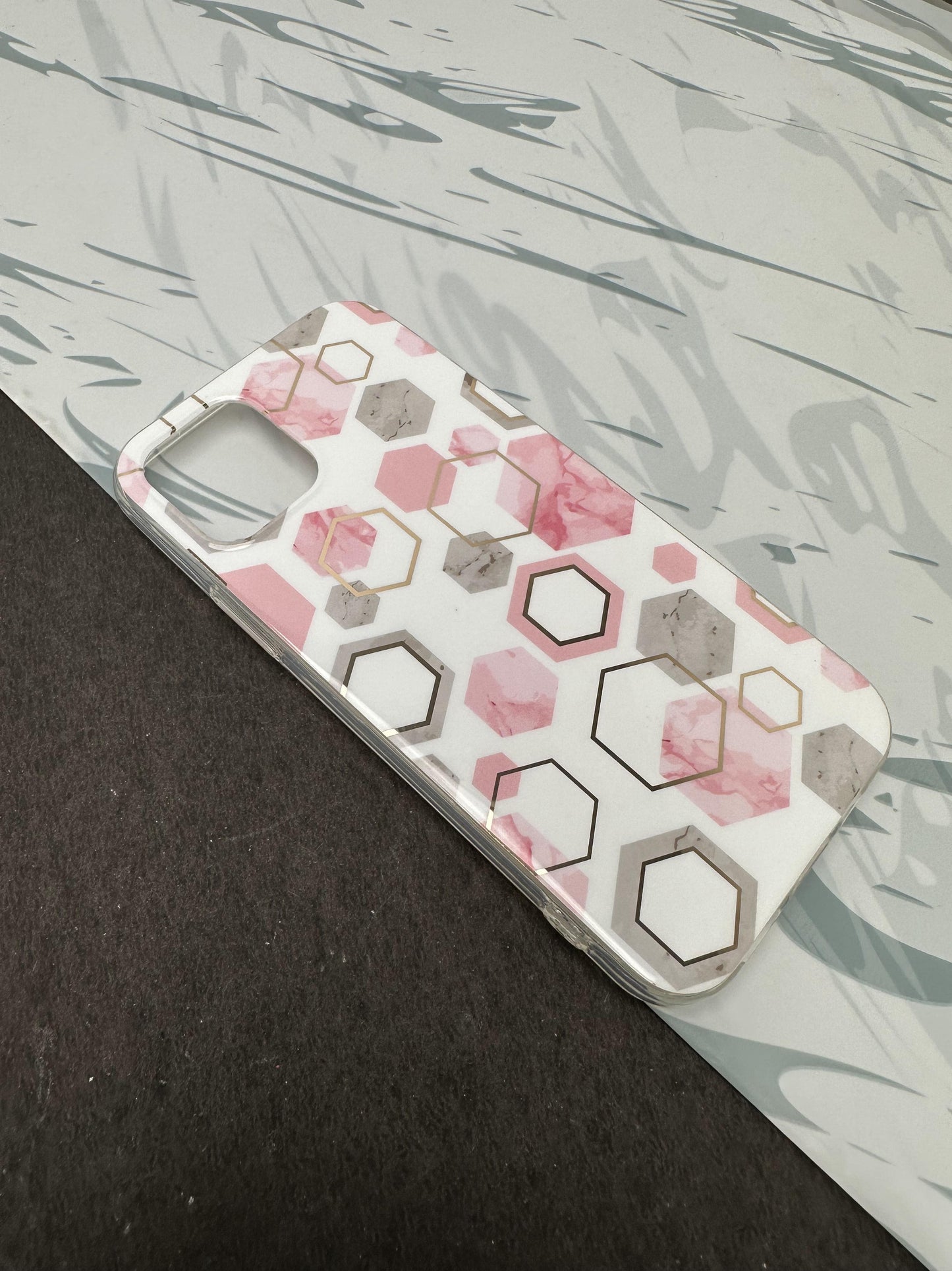 Geometric Pink Hexa Design Silicon Case for iPhone