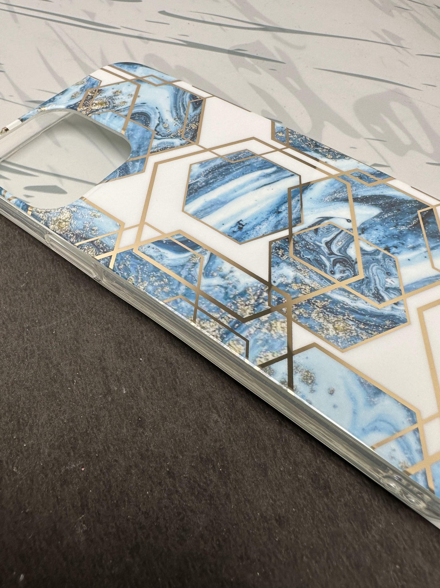 Geometric Ceramic Blue Design Silicon Case for iPhone