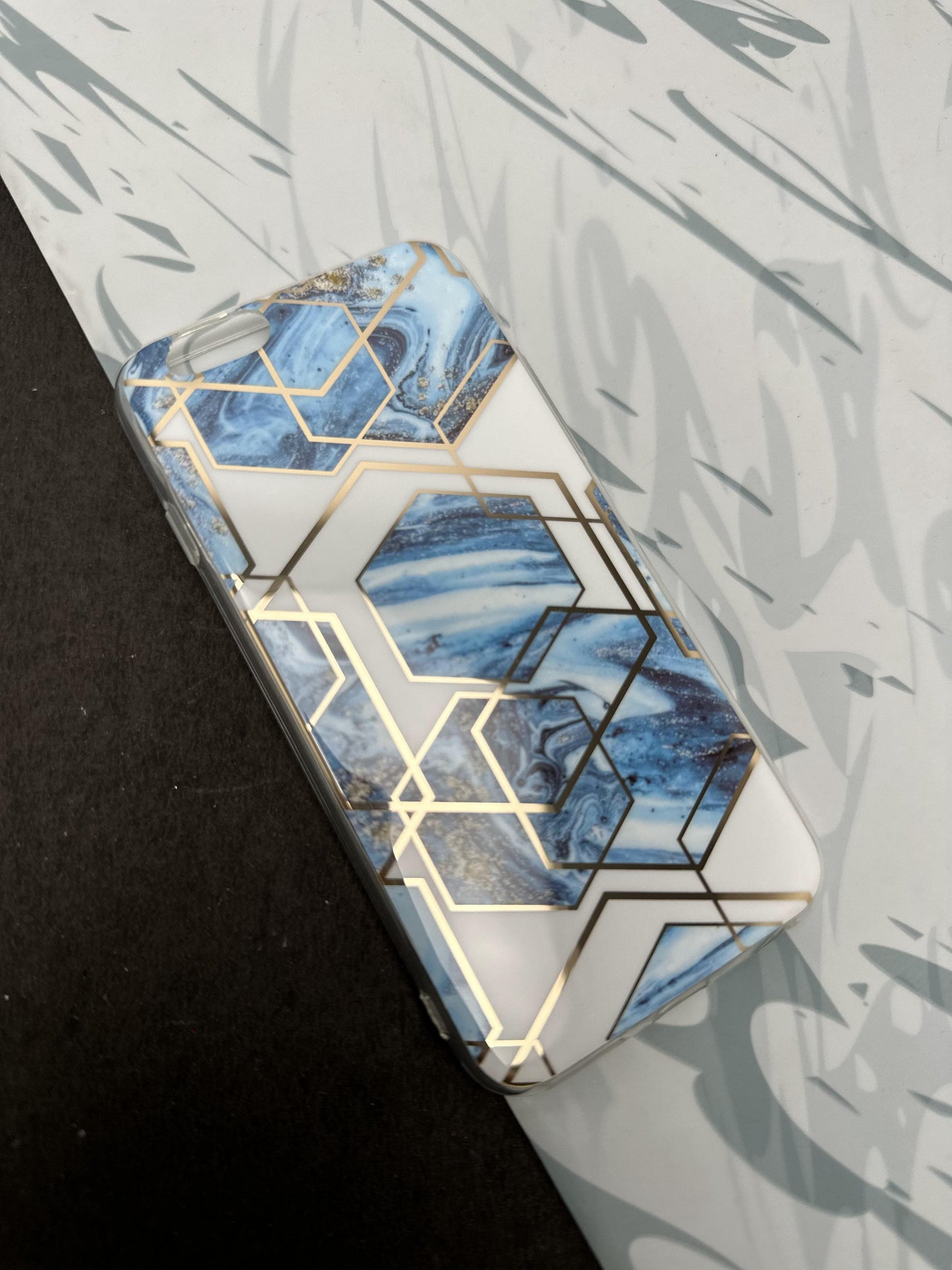 Geometric Ceramic Blue Design Silicon Case for iPhone