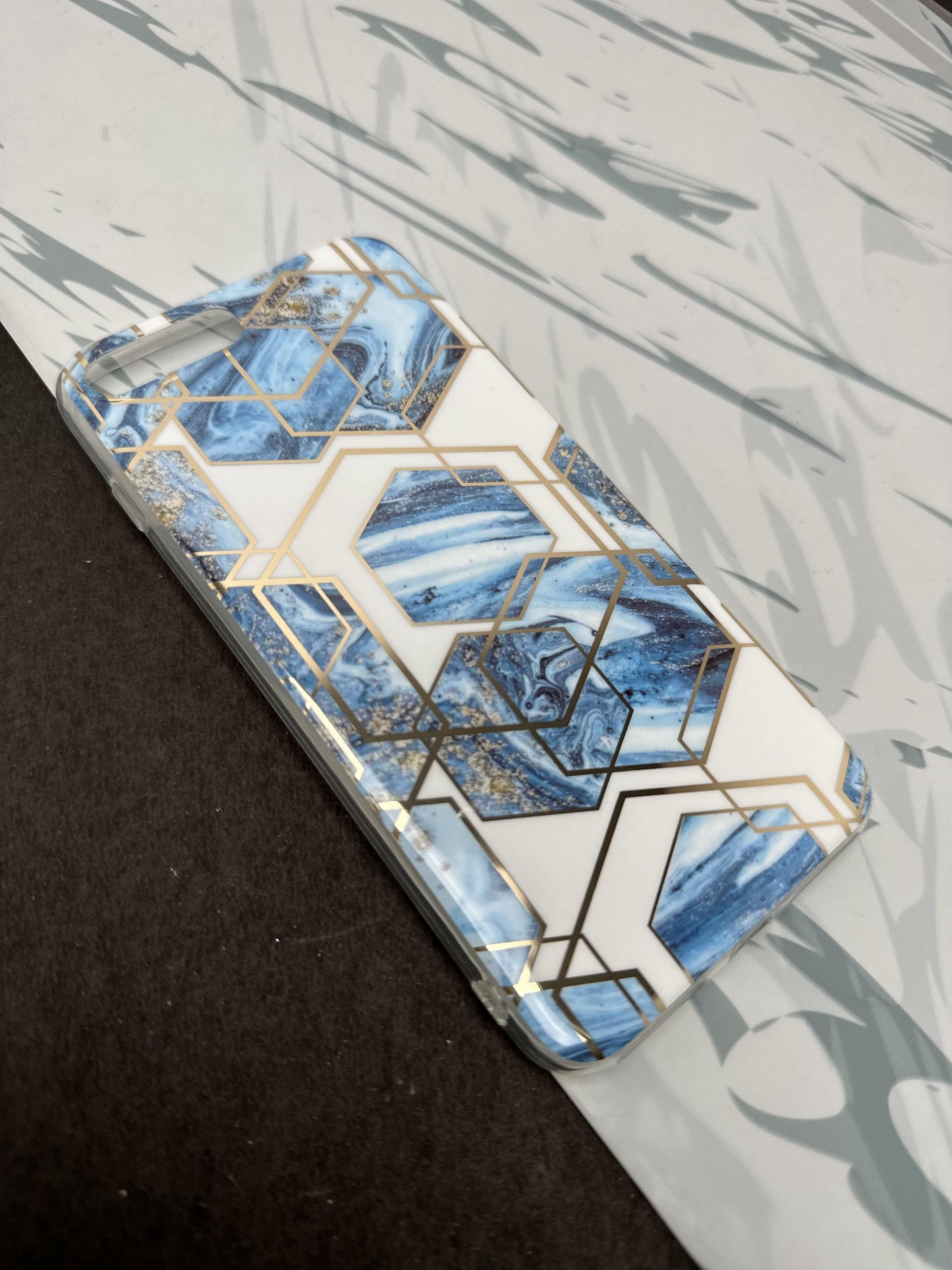 Geometric Ceramic Blue Design Silicon Case for iPhone