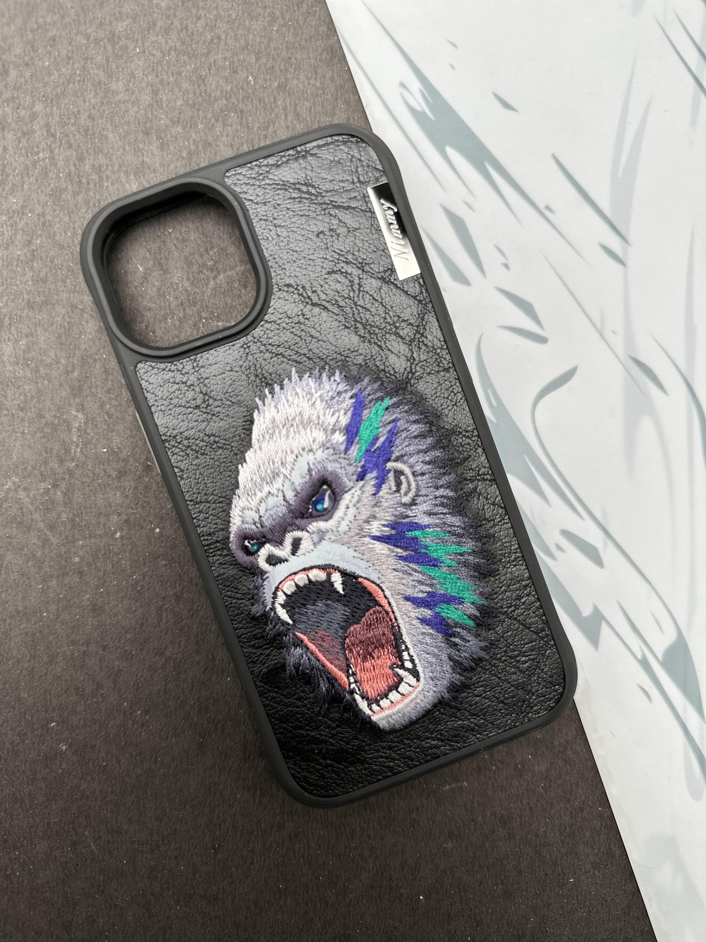 Nimmy Design 3D Embroidery Cases for iPhone King Kong Face Black