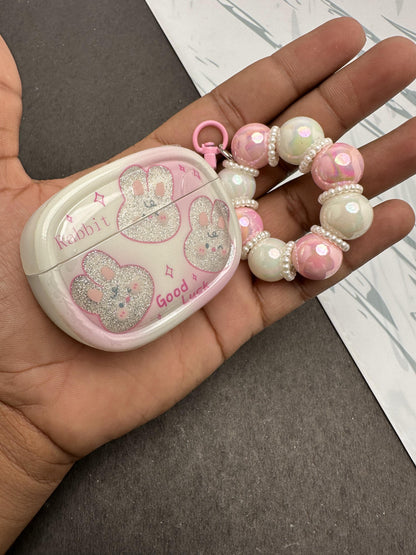 Glitter Teddy Bumper With Pearl Charm Case For Apple AirPods