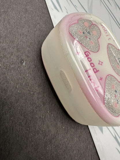 Glitter Teddy Bumper With Pearl Charm Case For Apple AirPods