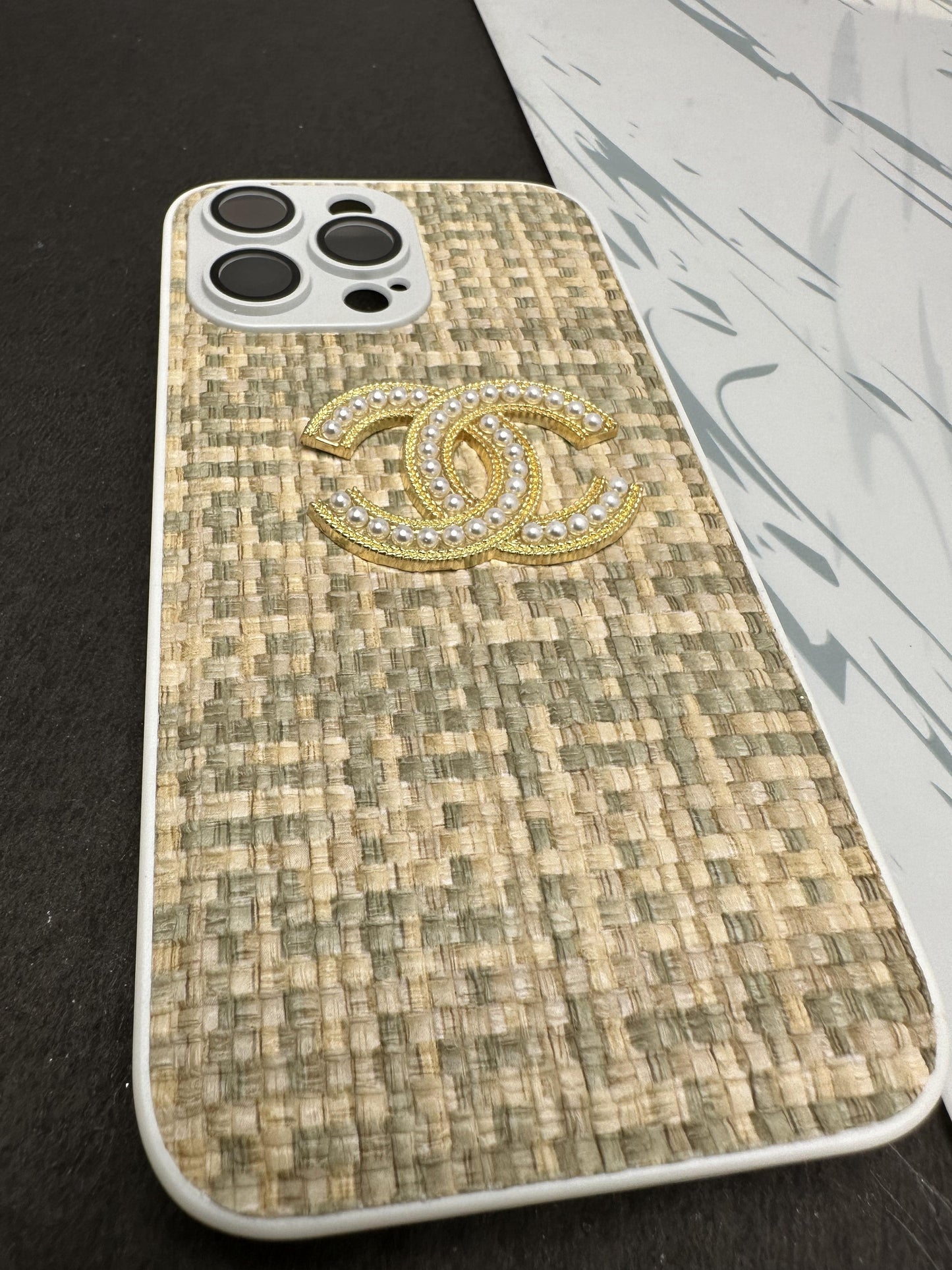 CHANEL Green Leather Fabric case For iPhone