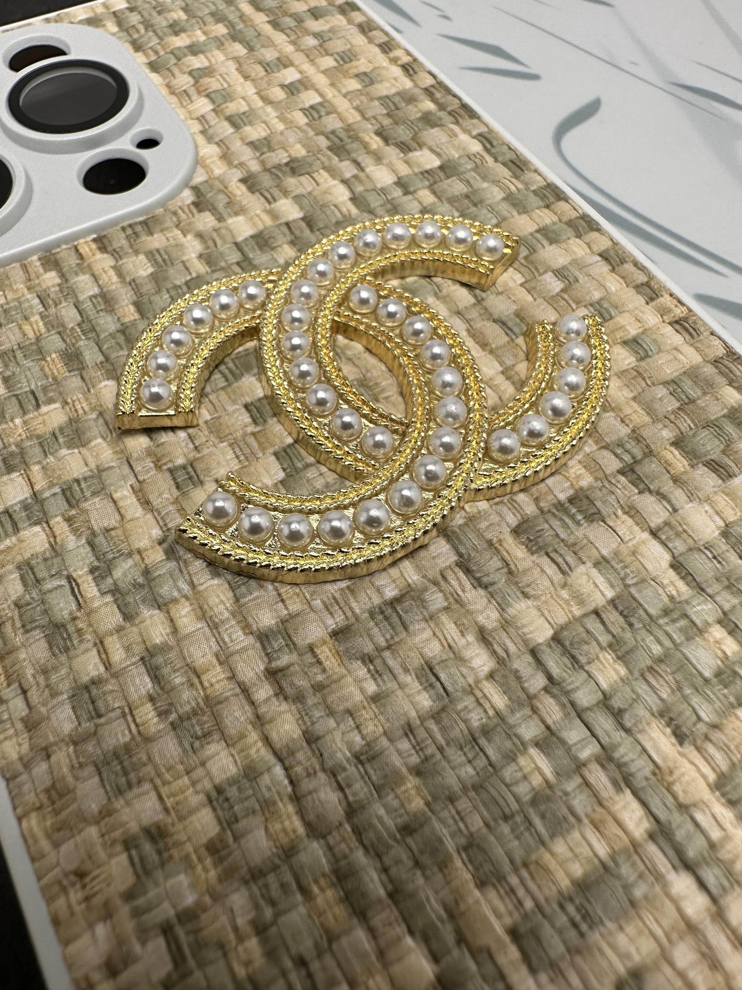 CHANEL Green Leather Fabric case For iPhone