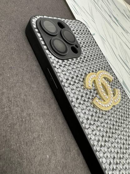 CHANEL Black Leather Fabric case For iPhone