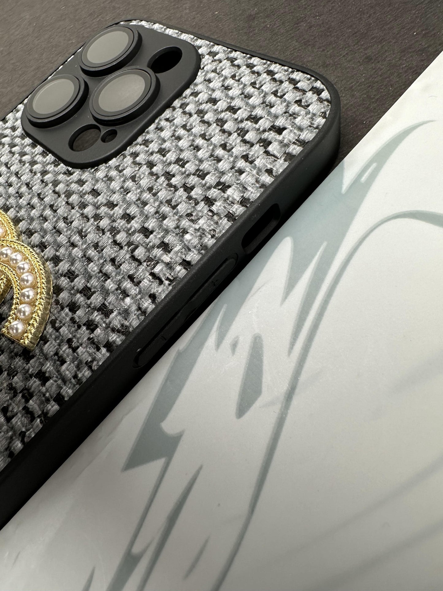 CHANEL Black Leather Fabric case For iPhone