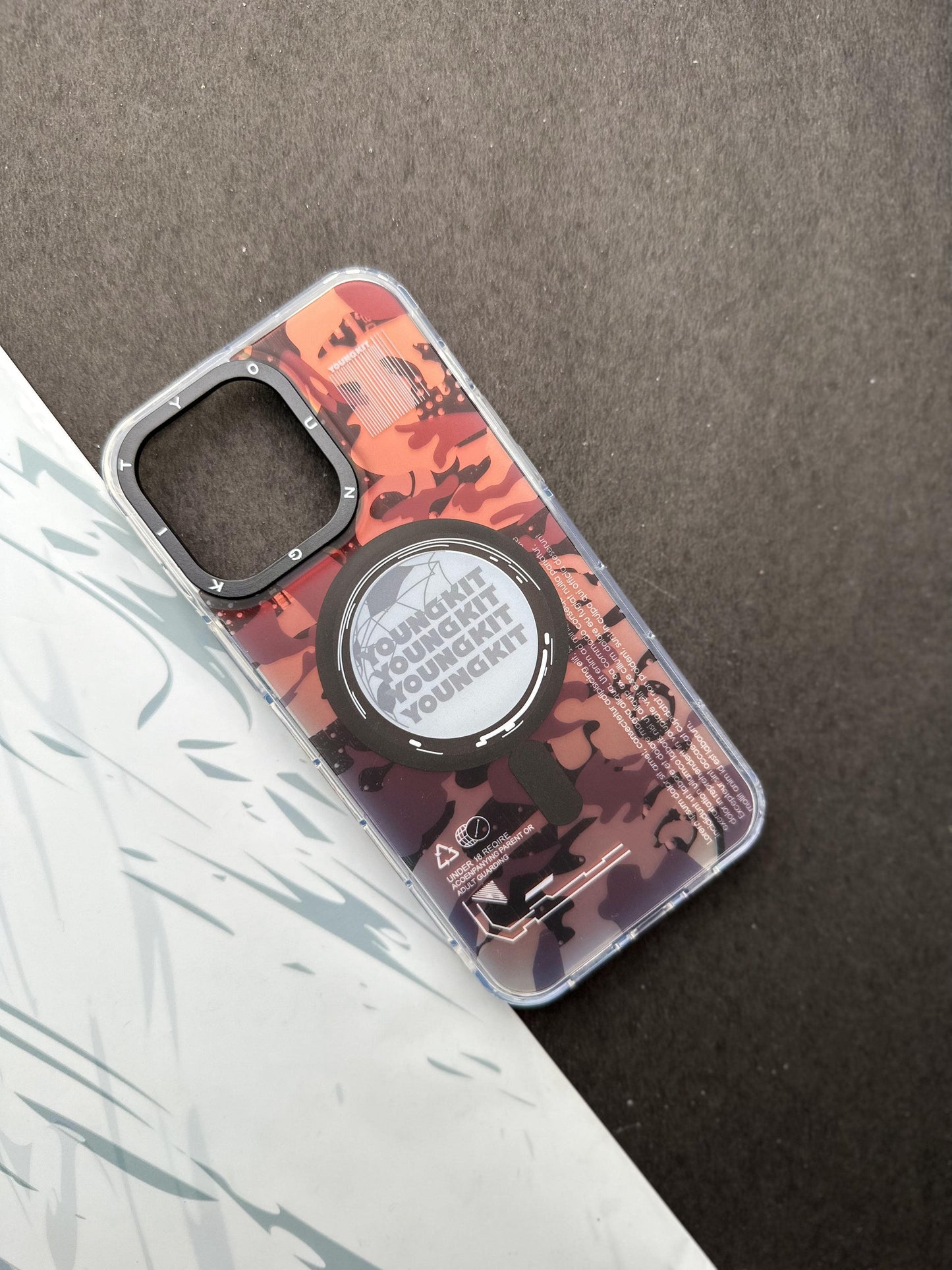 Youngkit Futuristic Circuit With Magsafe Camouflage Grey Case For iPhone