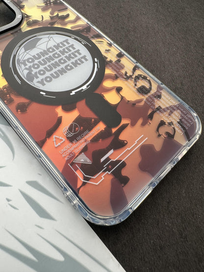 Youngkit Futuristic Circuit With Magsafe Camouflage Grey Case For iPhone