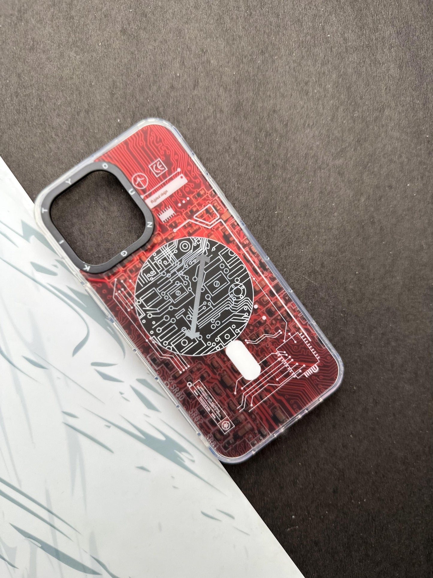 Youngkit Futuristic Circuit With Magsafe Flame Red Case For iPhone