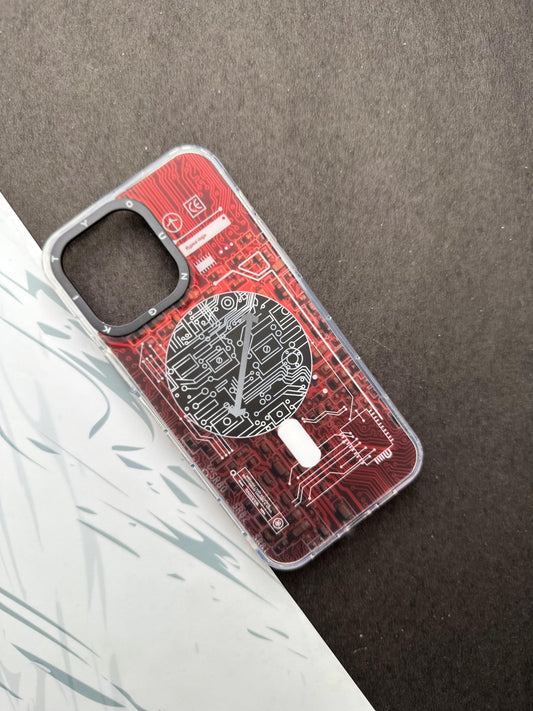 Youngkit Futuristic Circuit With Magsafe Flame Red Case For iPhone