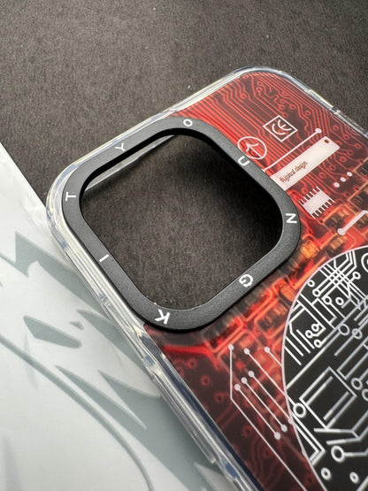 Youngkit Futuristic Circuit With Magsafe Flame Red Case For iPhone
