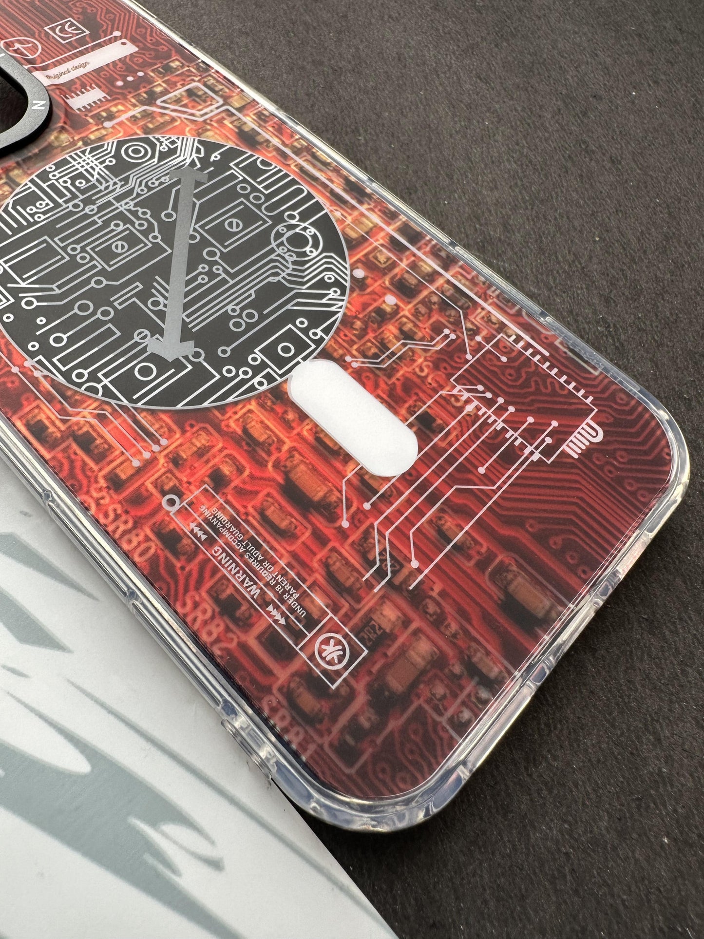 Youngkit Futuristic Circuit With Magsafe Flame Red Case For iPhone