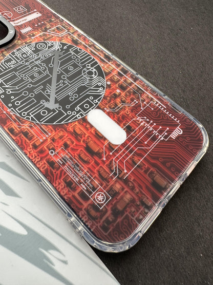 Youngkit Futuristic Circuit With Magsafe Flame Red Case For iPhone