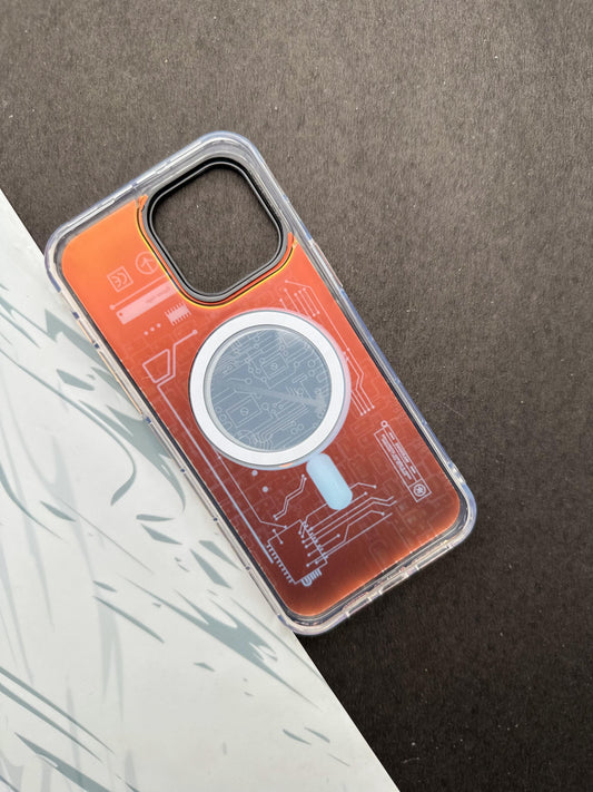 Youngkit Futuristic Circuit With Magsafe Flame Red Case For iPhone