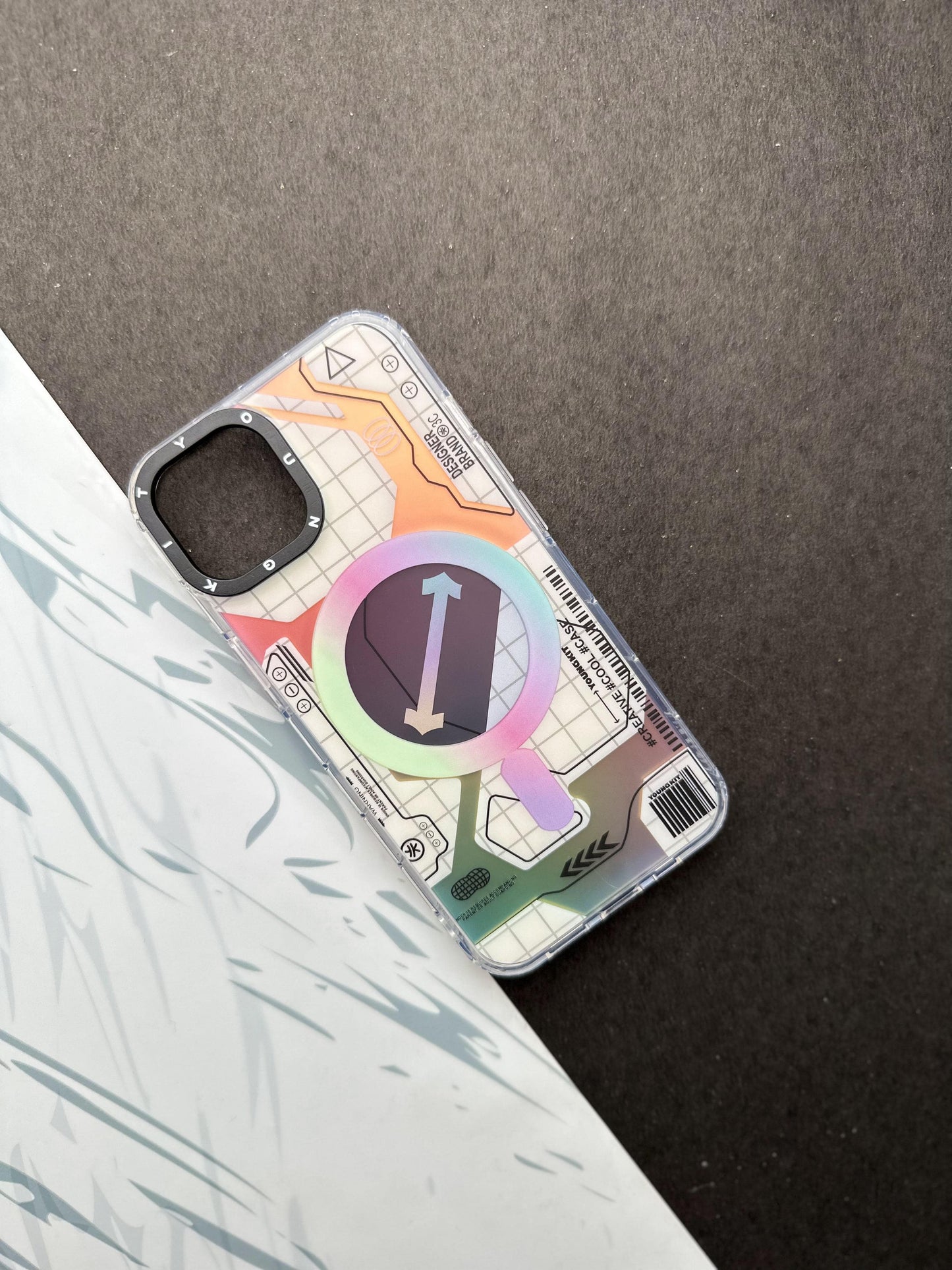 Youngkit Futuristic Circuit With Magsafe Pink Checks Case For iPhone